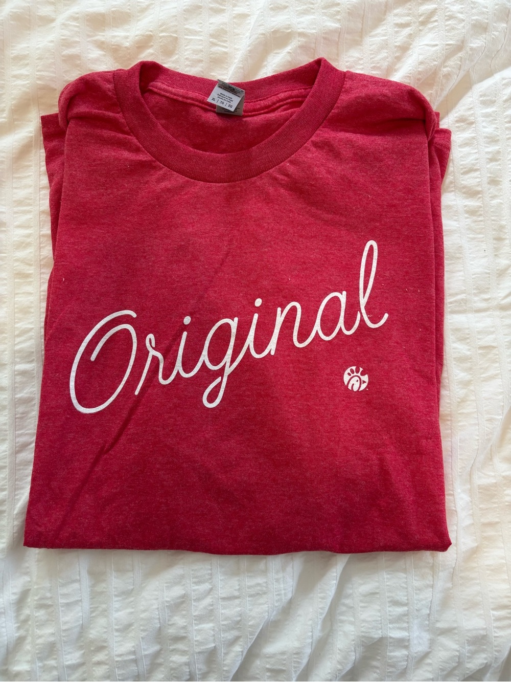 Gildan Red "Original" Graphic Short Sleeve Tee with White Script